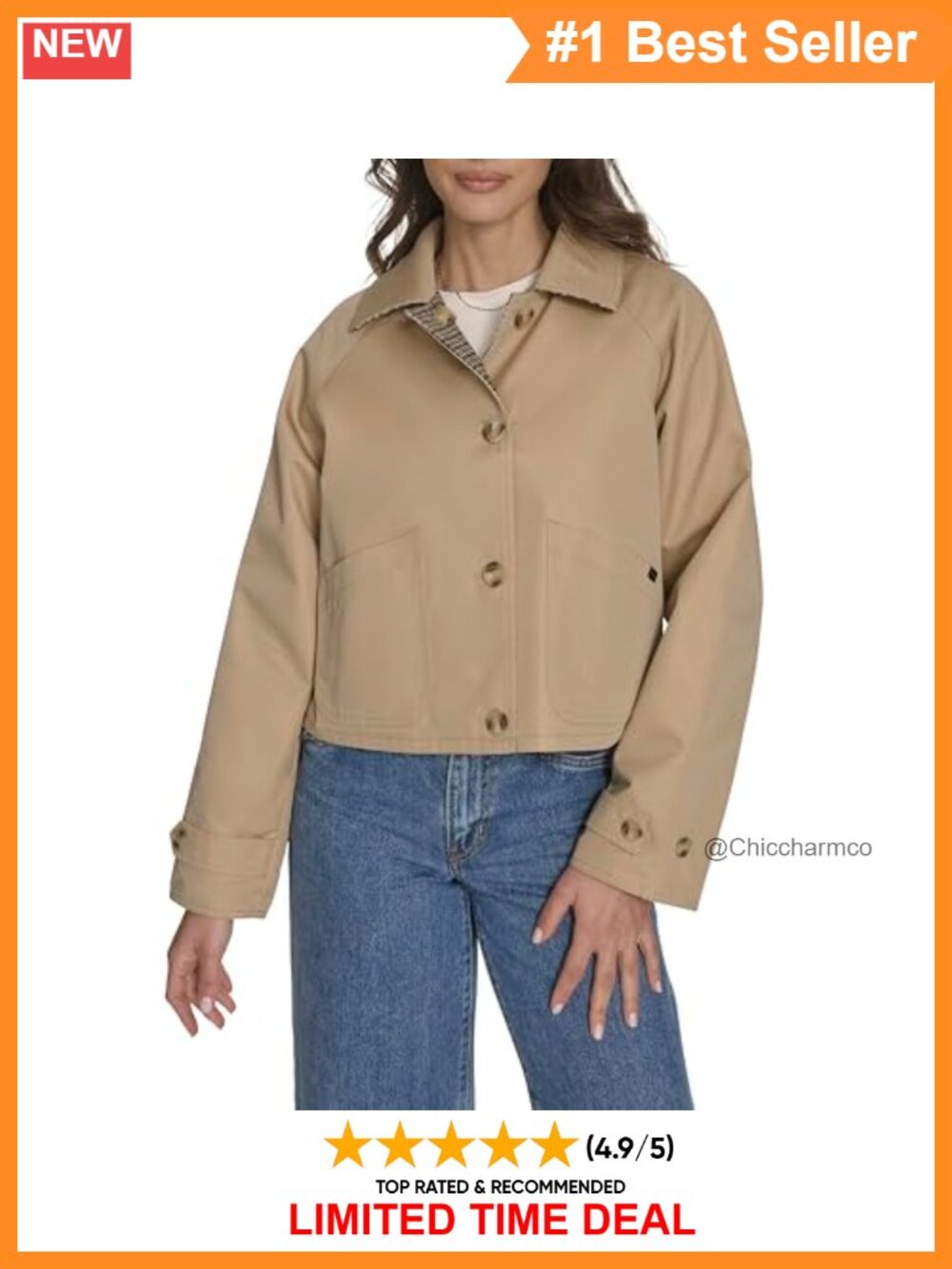 Levi's Reversible Trench Jacket Cotton Polyester Cropped Button Front